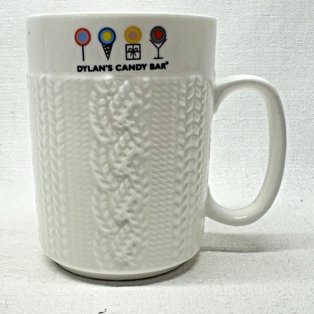 Dylan's Candy Bar Coffee Mug Unisex OS White Cable Knit Textured‎ Cozy Hygge